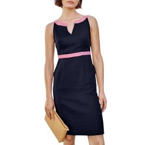 Boden Oriel Navy Blue & Pink Linen Sleeveless Sheath Dress